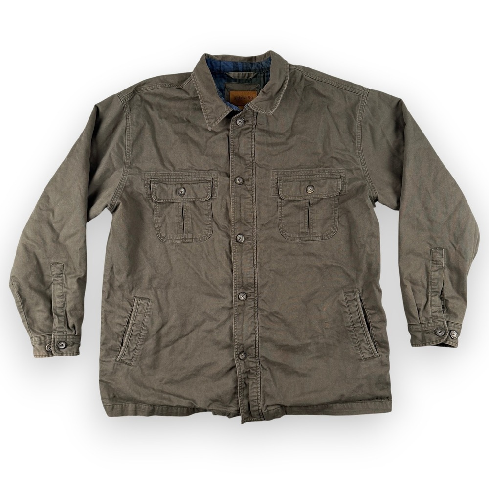 Vintage St Johns Bay Jacket Mens L Brown Flannel Lined Button Zip Workwear Field